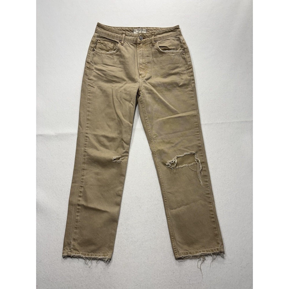 We The Free Jeans Womens 27 Beige High Rise Straight Distressed Raw Hem 27x28